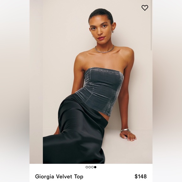 🆕 Reformation Giorgia Velvet Top Grey (Shale) - Size 6 - Picture 2 of 4